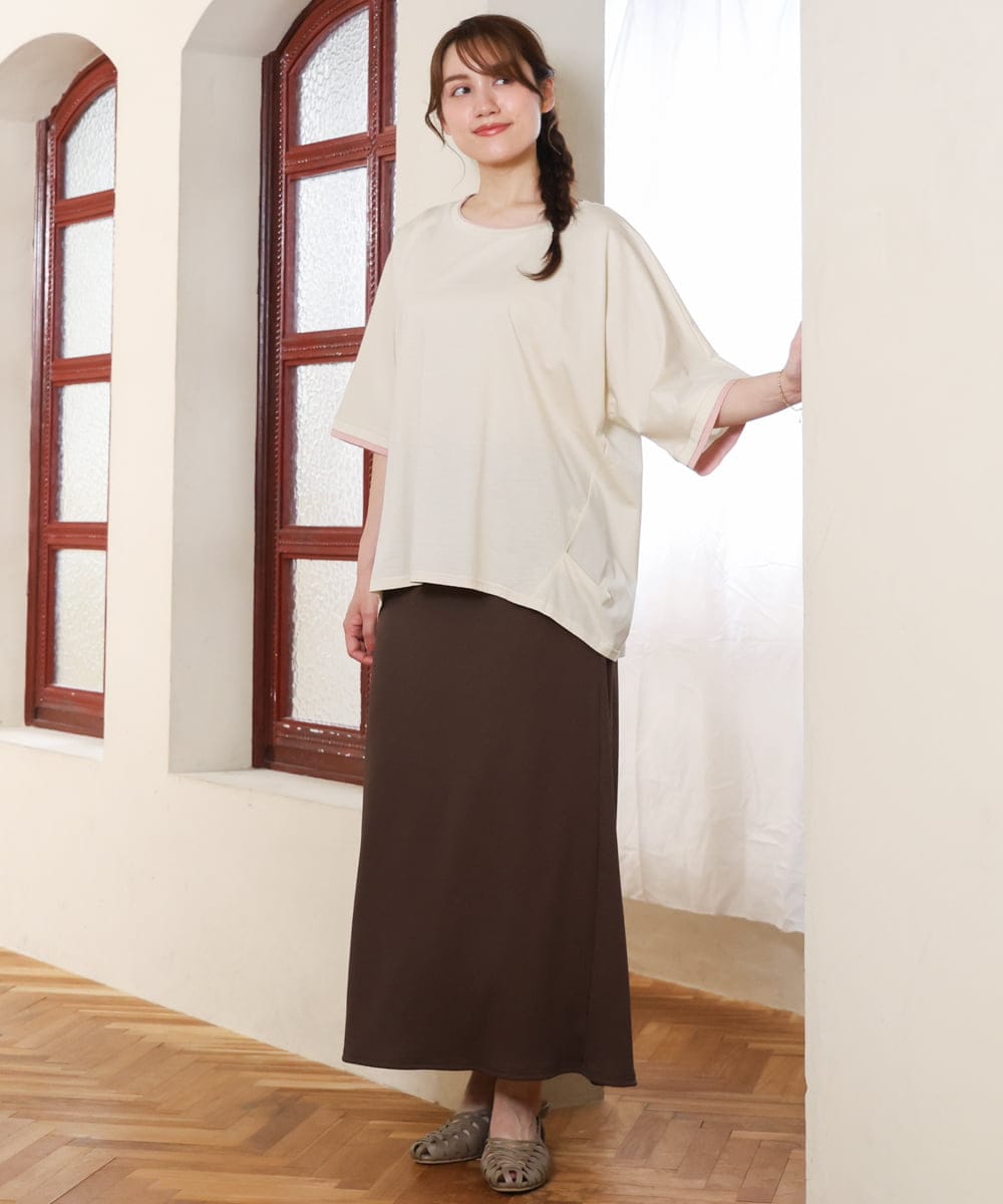 OLKHD42079 eur3(エウルキューブ) 【大きいサイズ/ 接触冷感】配色コットントップス アイボリー