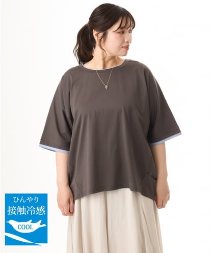 OLKHD42079 eur3 【大きいサイズ/ 接触冷感】配色コットントップス