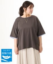OLKHD42079 eur3(エウルキューブ) 【大きいサイズ/ 接触冷感】配色コットントップス ダークグレー