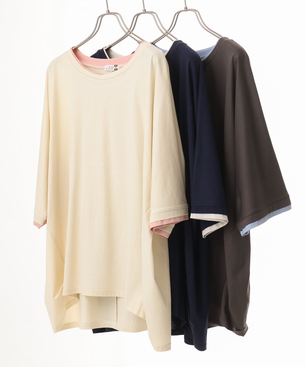 OLKHD42079 eur3(エウルキューブ) 【大きいサイズ/ 接触冷感】配色コットントップス ダークグレー