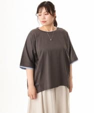 OLKHD42079 eur3(エウルキューブ) 【大きいサイズ/ 接触冷感】配色コットントップス ダークグレー