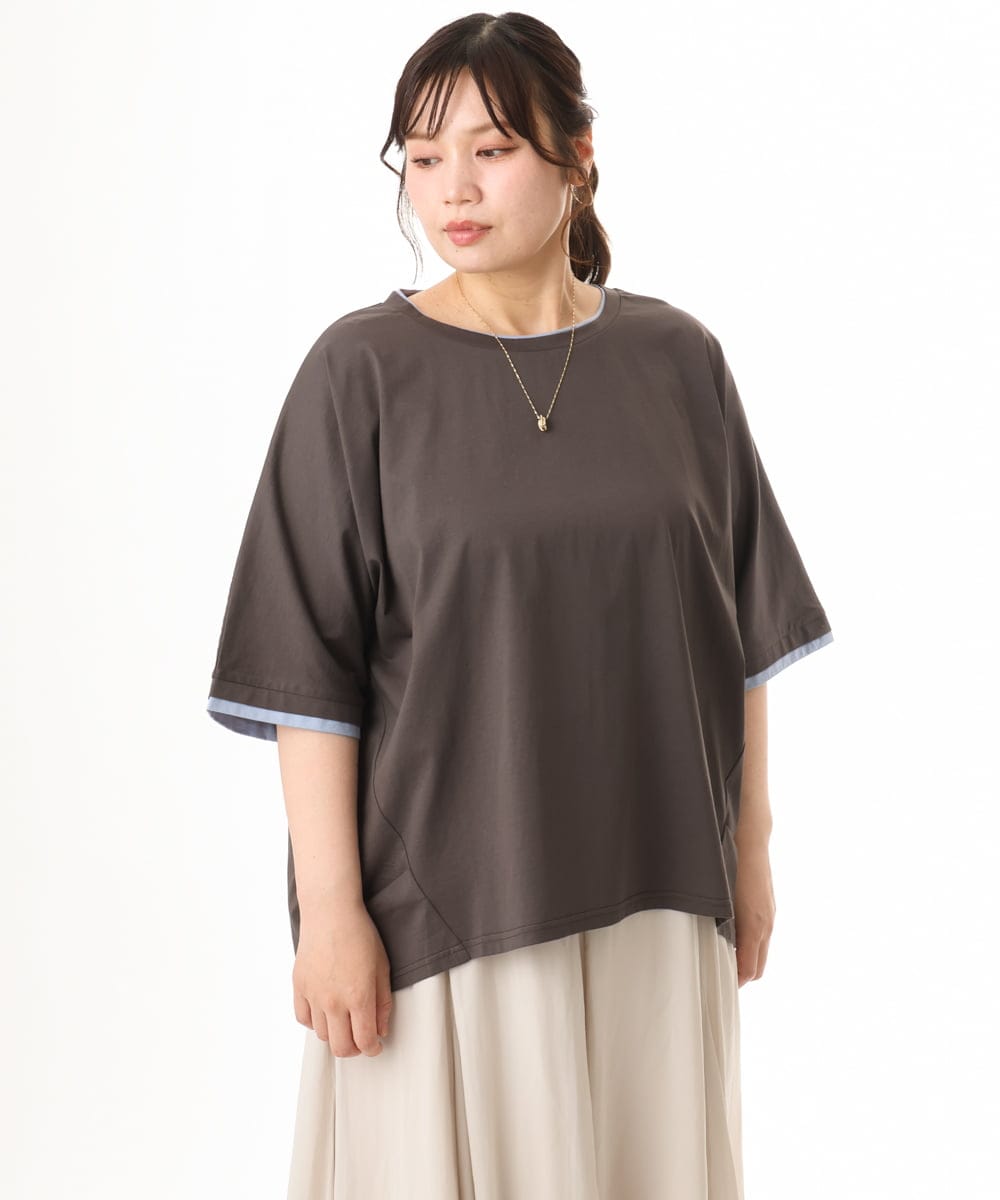 OLKHD42079 eur3(エウルキューブ) 【大きいサイズ/ 接触冷感】配色コットントップス ダークグレー