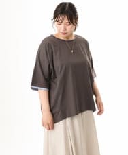 OLKHD42079 eur3(エウルキューブ) 【大きいサイズ/ 接触冷感】配色コットントップス ダークグレー