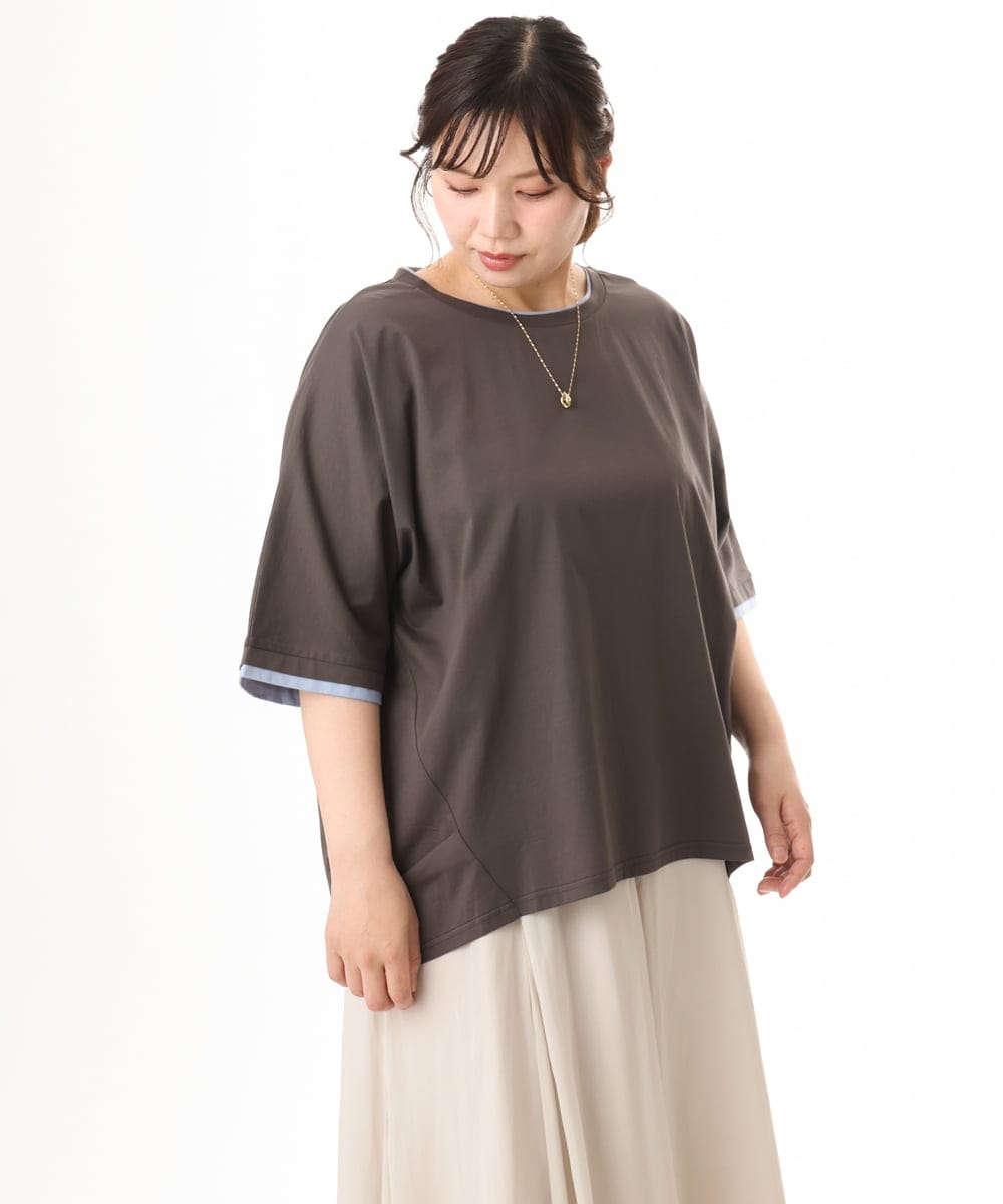 OLKHD42079 eur3(エウルキューブ) 【大きいサイズ/ 接触冷感】配色コットントップス ダークグレー