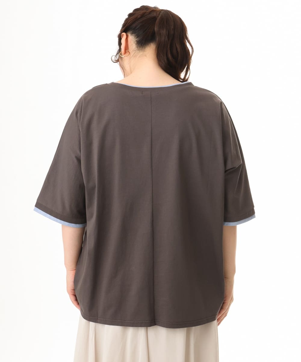 OLKHD42079 eur3(エウルキューブ) 【大きいサイズ/ 接触冷感】配色コットントップス ダークグレー