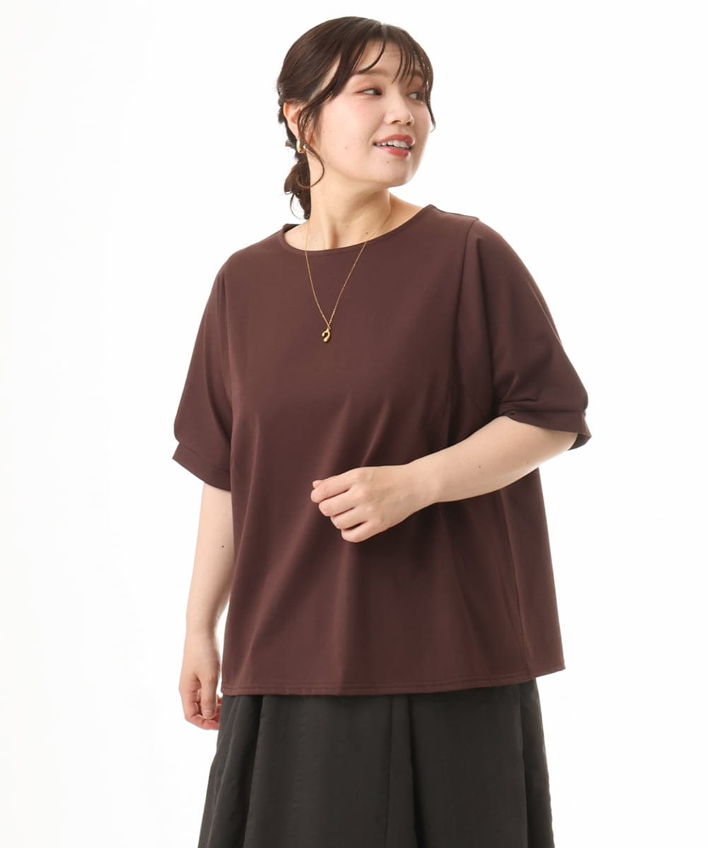 OLKHD52059 eur3(エウルキューブ) 【大きいサイズ/UVカット】接触冷感パフスリーブカットソー ダークブラウン