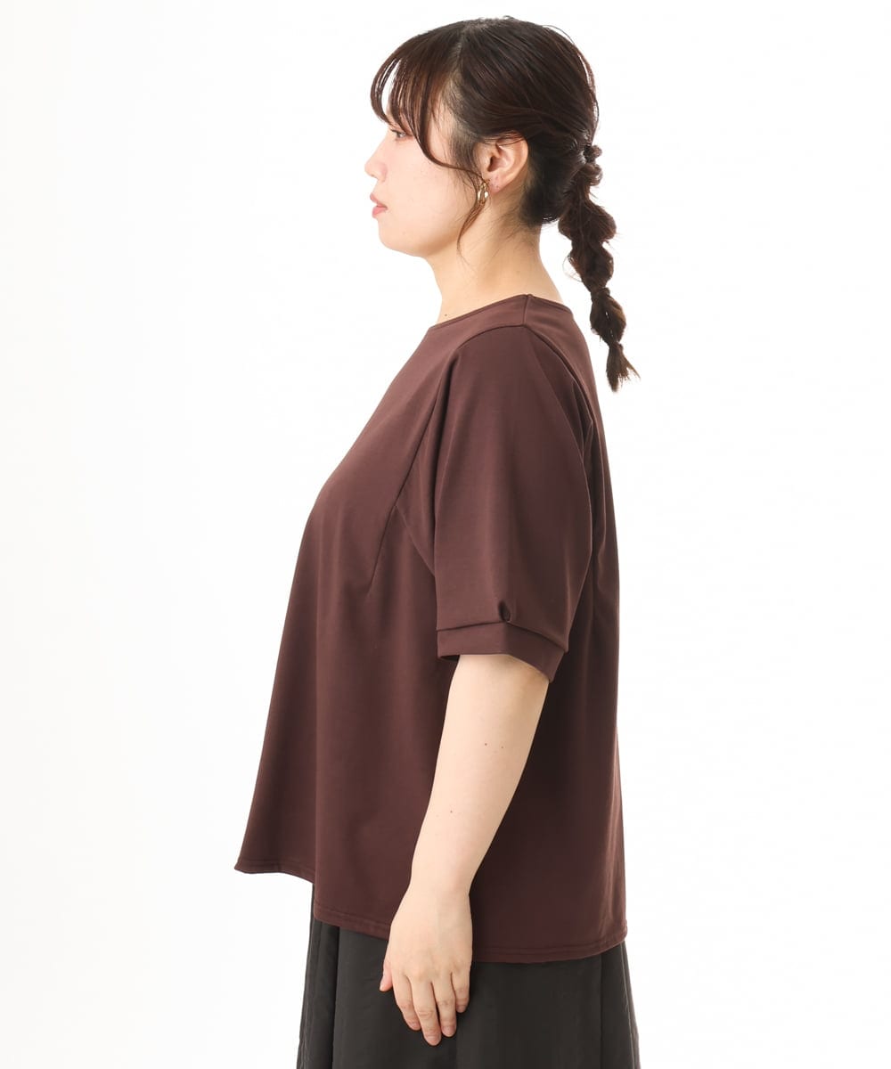 OLKHD52059 eur3(エウルキューブ) 【大きいサイズ/UVカット】接触冷感パフスリーブカットソー ダークブラウン