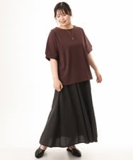 OLKHD52059 eur3(エウルキューブ) 【大きいサイズ/UVカット】接触冷感パフスリーブカットソー ダークブラウン