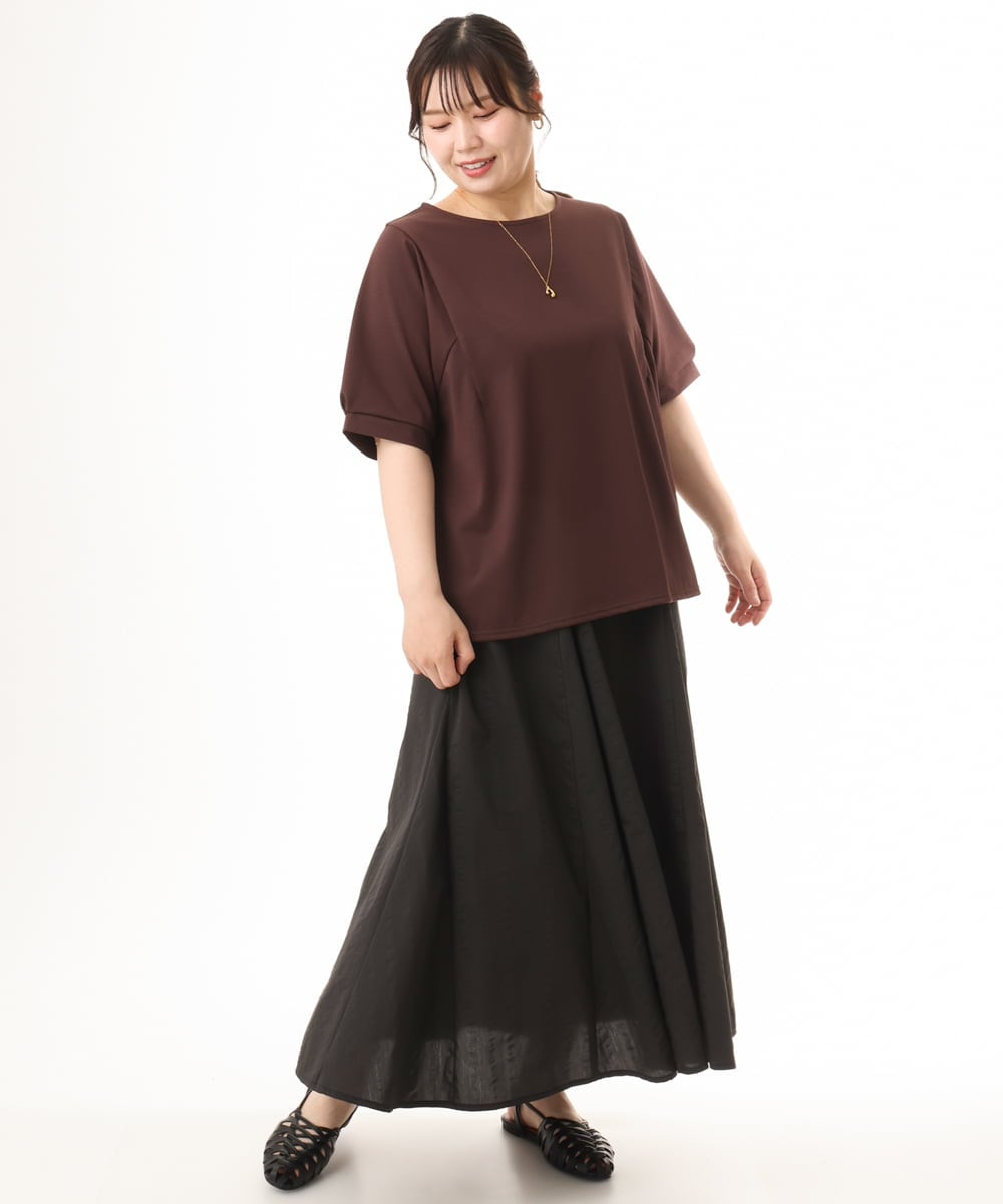 OLKHD52059 eur3(エウルキューブ) 【大きいサイズ/UVカット】接触冷感パフスリーブカットソー ダークブラウン
