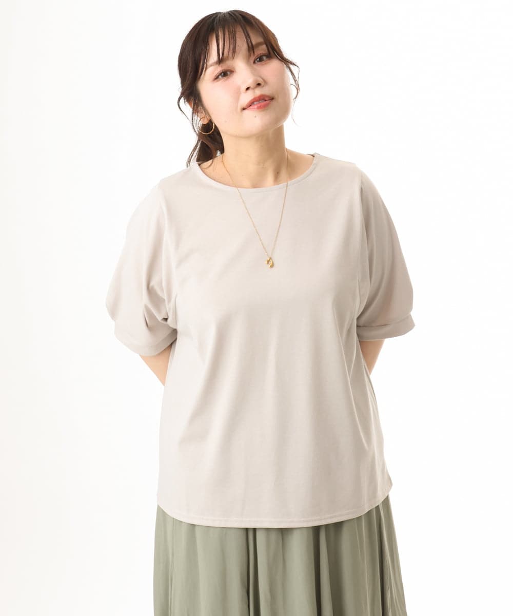 OLKHD52059 eur3(エウルキューブ) 【大きいサイズ/UVカット】接触冷感パフスリーブカットソー グレージュ