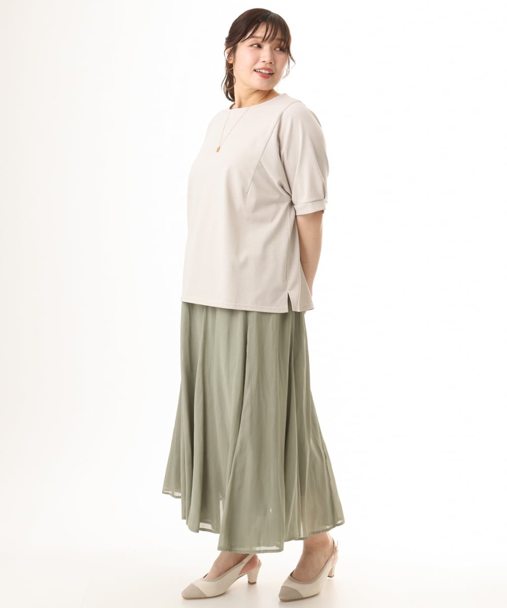 OLKHD52059 eur3(エウルキューブ) 【大きいサイズ/UVカット】接触冷感パフスリーブカットソー グレージュ