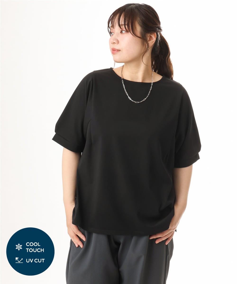 OLKHD52059 eur3(エウルキューブ) 【大きいサイズ/UVカット】接触冷感パフスリーブカットソー ブラック