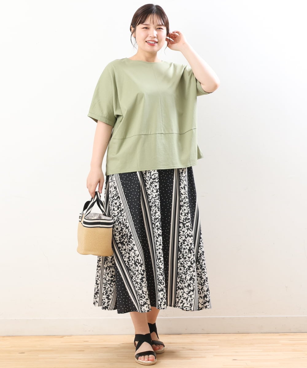 OLKHS43070 eur3(エウルキューブ) 【大きいサイズ/接触冷感】前後2WAYコットントップス カーキ(36)