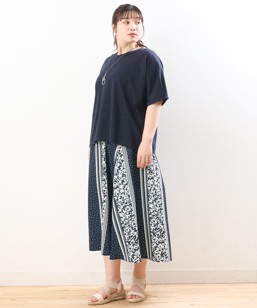 OLKHS43070 eur3(エウルキューブ) 【大きいサイズ/接触冷感】前後2WAYコットントップス ネイビー(57)