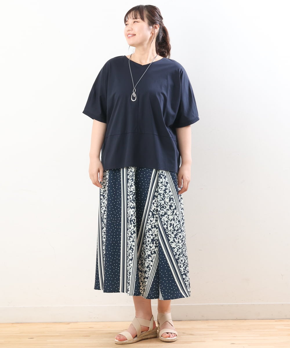 OLKHS43070 eur3(エウルキューブ) 【大きいサイズ/接触冷感】前後2WAYコットントップス ネイビー(57)