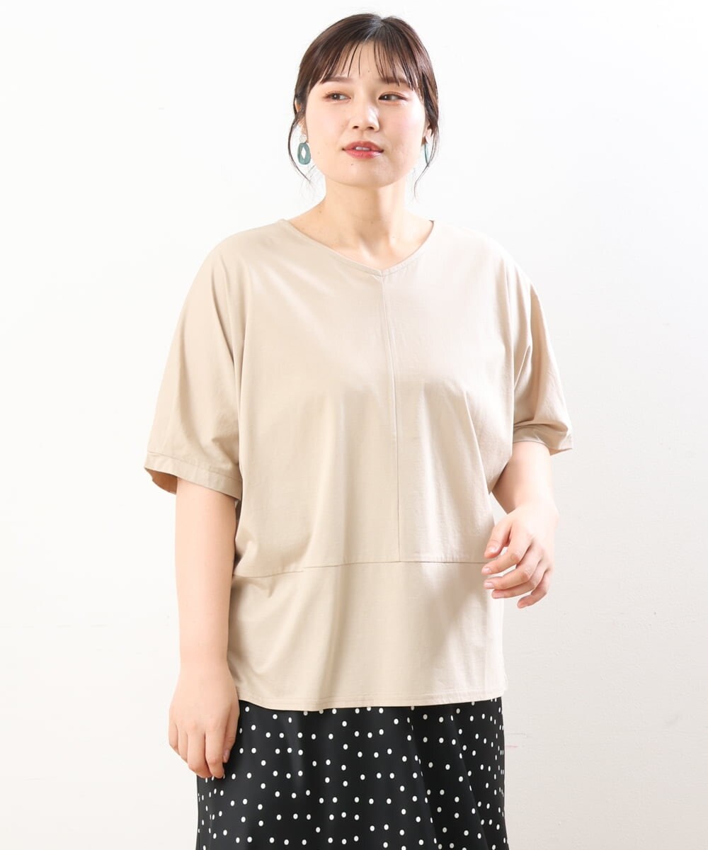 OLKHS43070 eur3(エウルキューブ) 【大きいサイズ/接触冷感】前後2WAYコットントップス ベージュ(82)