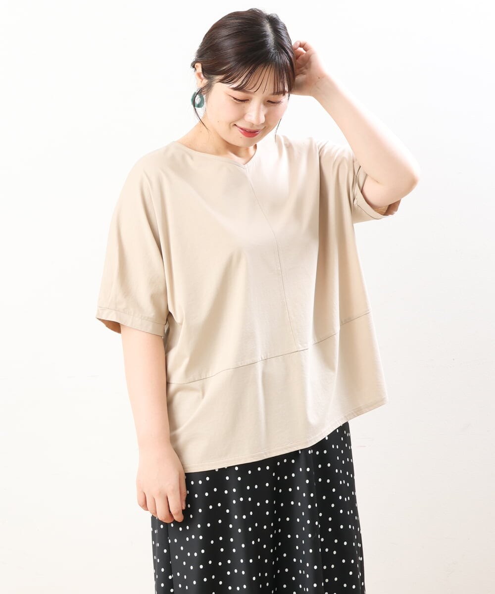 OLKHS43070 eur3(エウルキューブ) 【大きいサイズ/接触冷感】前後2WAYコットントップス ベージュ(82)