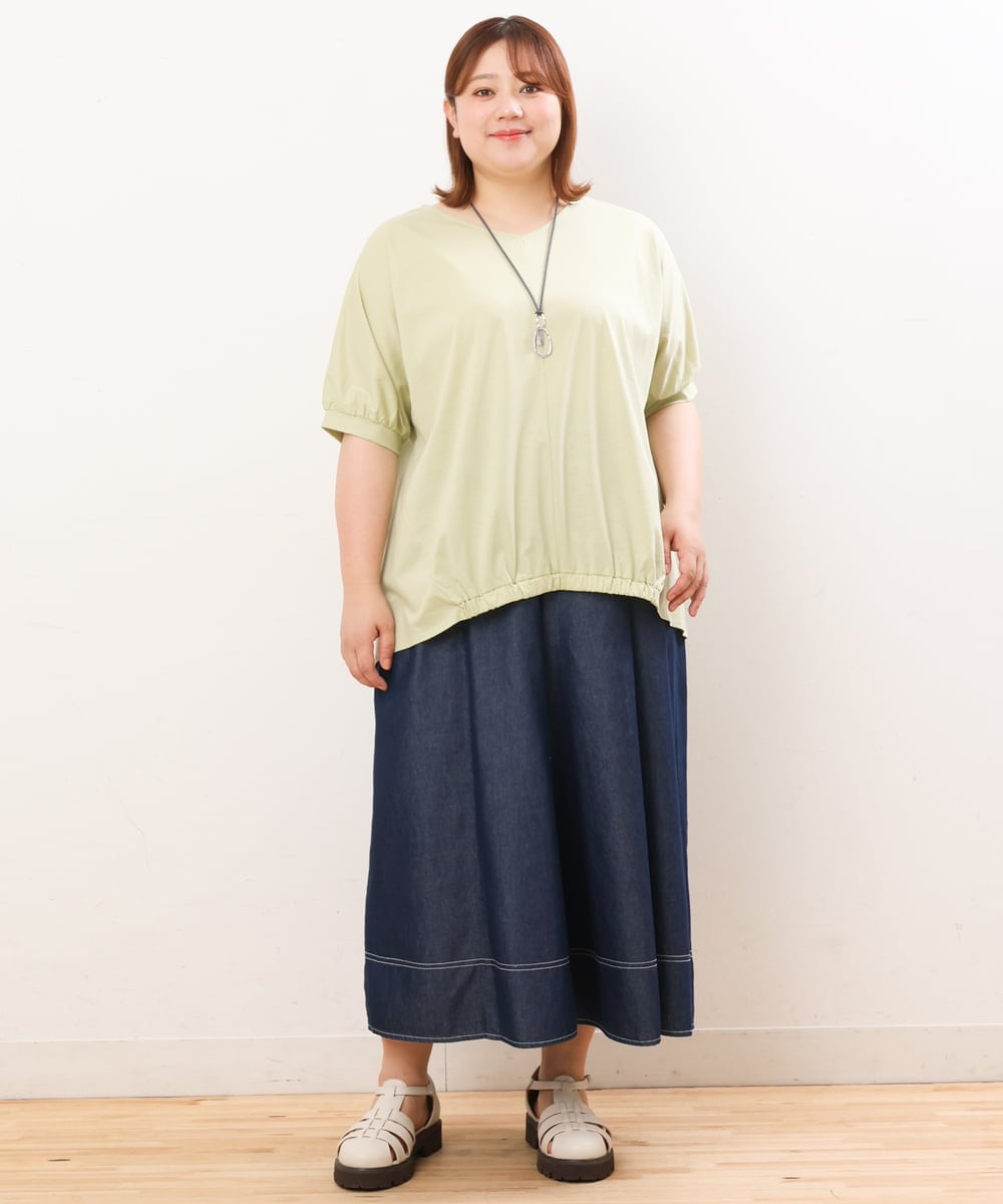 OLKHS52070 eur3(エウルキューブ) 【大きいサイズ/接触冷感】Vネックフロントギャザーカットソー ライトグリーン(30)