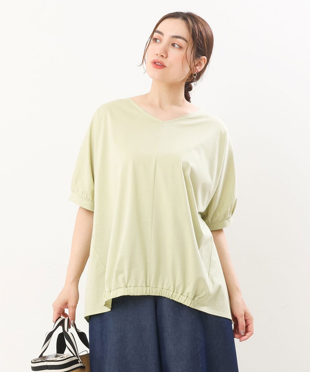 OLKHS52070 eur3(エウルキューブ) 【大きいサイズ/接触冷感】Vネックフロントギャザーカットソー ライトグリーン(30)