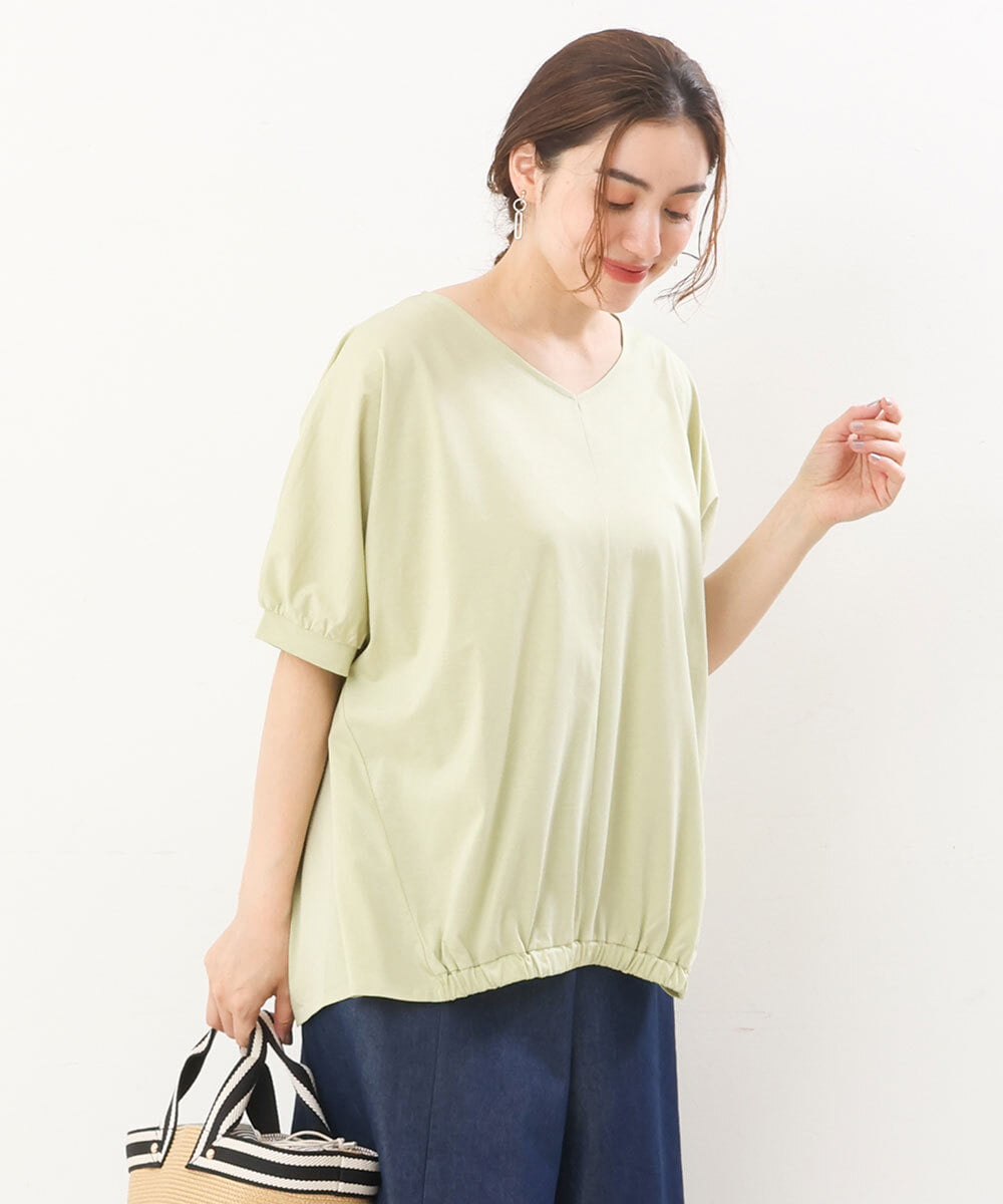 OLKHS52070 eur3(エウルキューブ) 【大きいサイズ/接触冷感】Vネックフロントギャザーカットソー ライトグリーン(30)