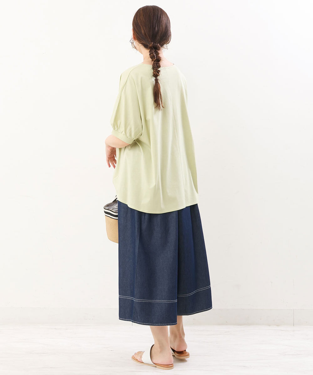 OLKHS52070 eur3(エウルキューブ) 【大きいサイズ/接触冷感】Vネックフロントギャザーカットソー ライトグリーン(30)