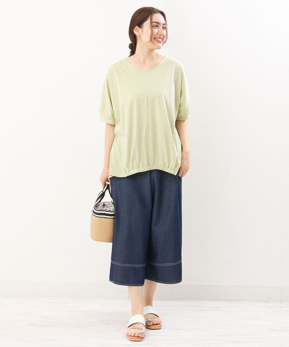 OLKHS52070 eur3(エウルキューブ) 【大きいサイズ/接触冷感】Vネックフロントギャザーカットソー ライトグリーン(30)