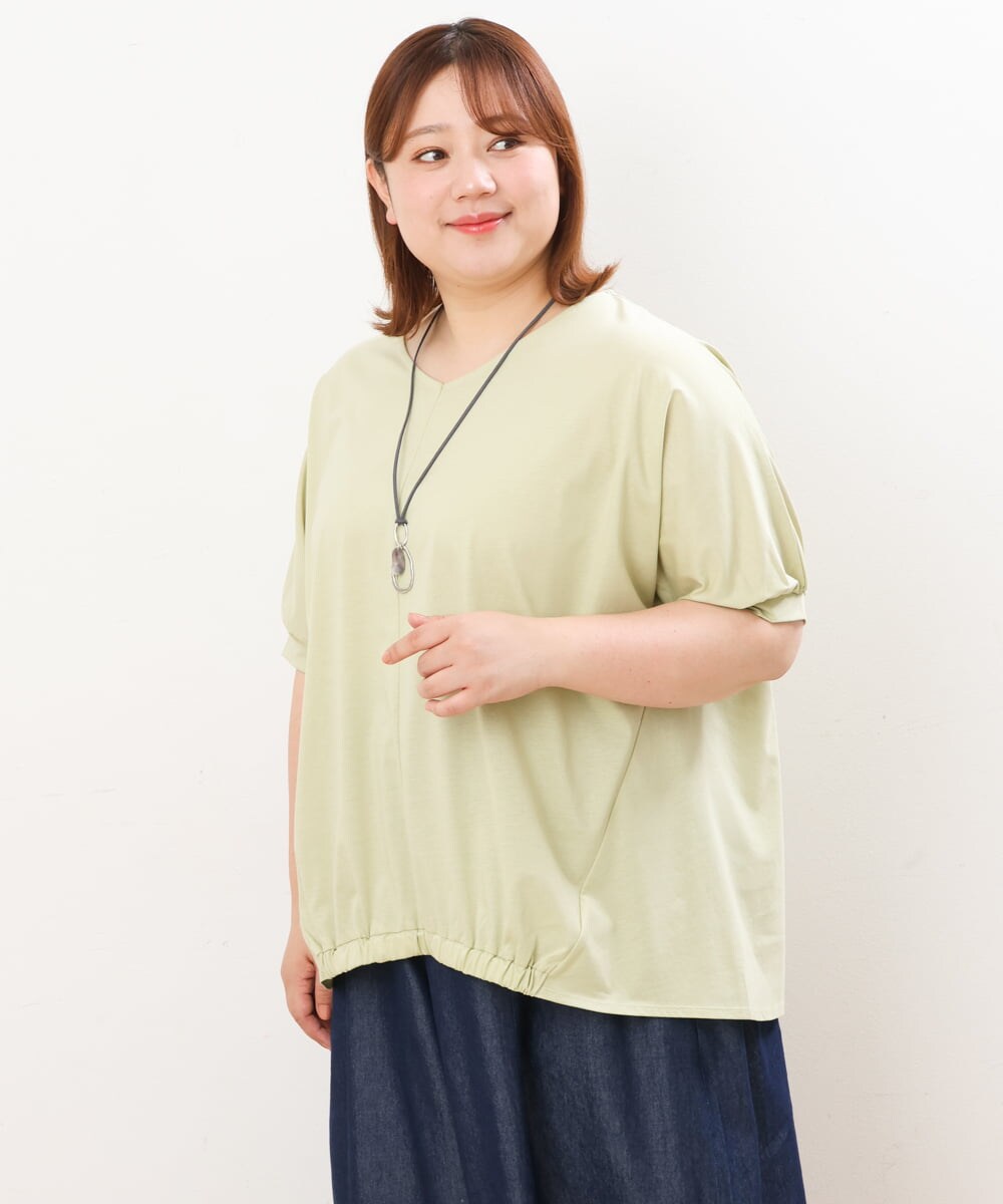 OLKHS52070 eur3(エウルキューブ) 【大きいサイズ/接触冷感】Vネックフロントギャザーカットソー ライトグリーン(30)