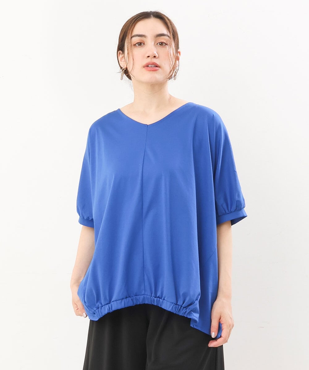 OLKHS52070 eur3(エウルキューブ) 【大きいサイズ/接触冷感】Vネックフロントギャザーカットソー ブルー(55)