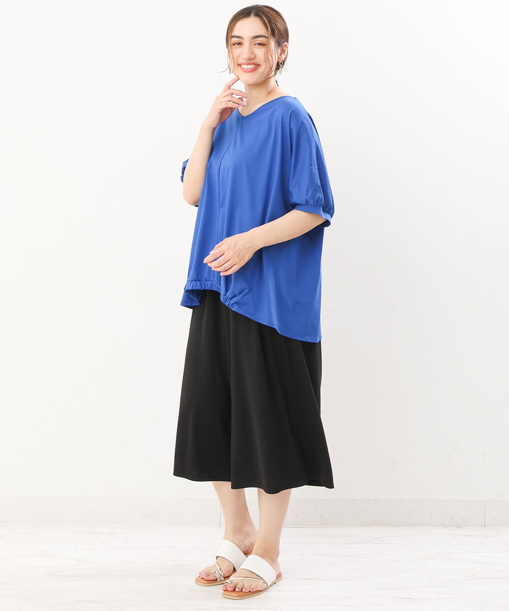 OLKHS52070 eur3(エウルキューブ) 【大きいサイズ/接触冷感】Vネックフロントギャザーカットソー ブルー(55)