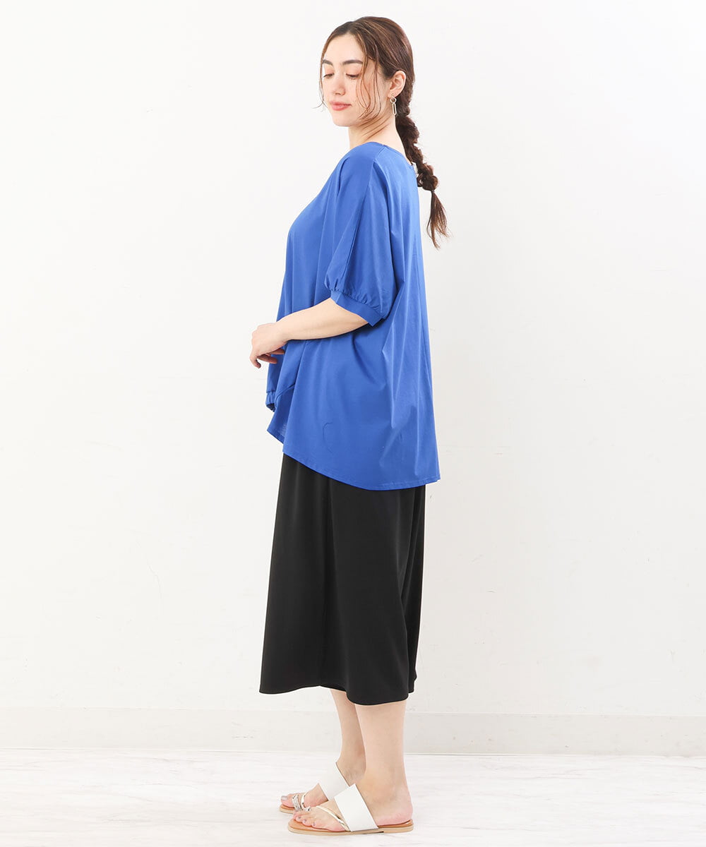 OLKHS52070 eur3(エウルキューブ) 【大きいサイズ/接触冷感】Vネックフロントギャザーカットソー ブルー(55)