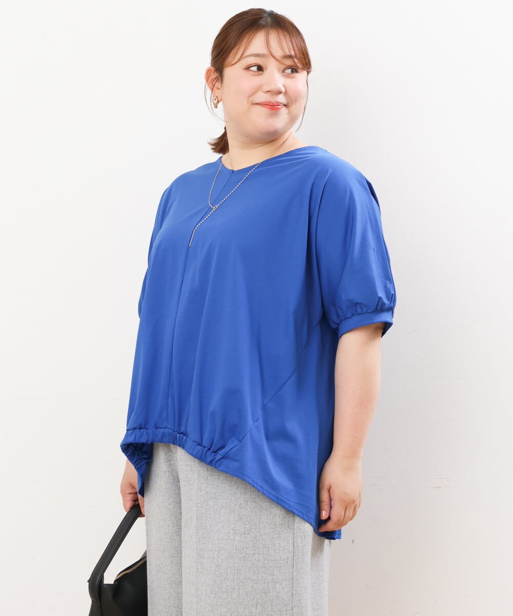 OLKHS52070 eur3(エウルキューブ) 【大きいサイズ/接触冷感】Vネックフロントギャザーカットソー ブルー(55)