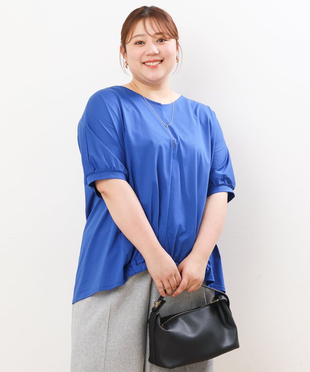 OLKHS52070 eur3(エウルキューブ) 【大きいサイズ/接触冷感】Vネックフロントギャザーカットソー ブルー(55)