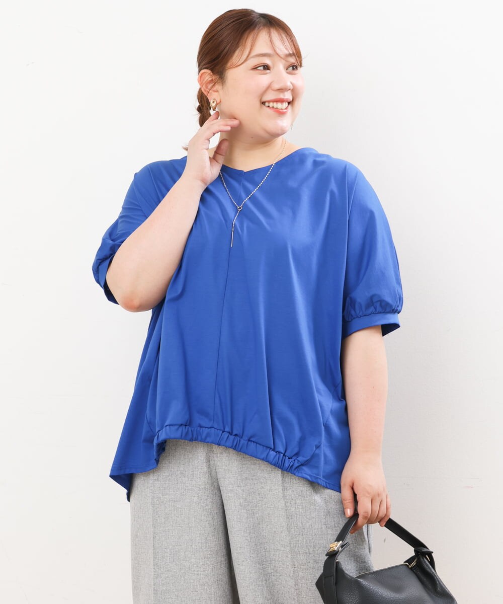 OLKHS52070 eur3(エウルキューブ) 【大きいサイズ/接触冷感】Vネックフロントギャザーカットソー ブルー(55)