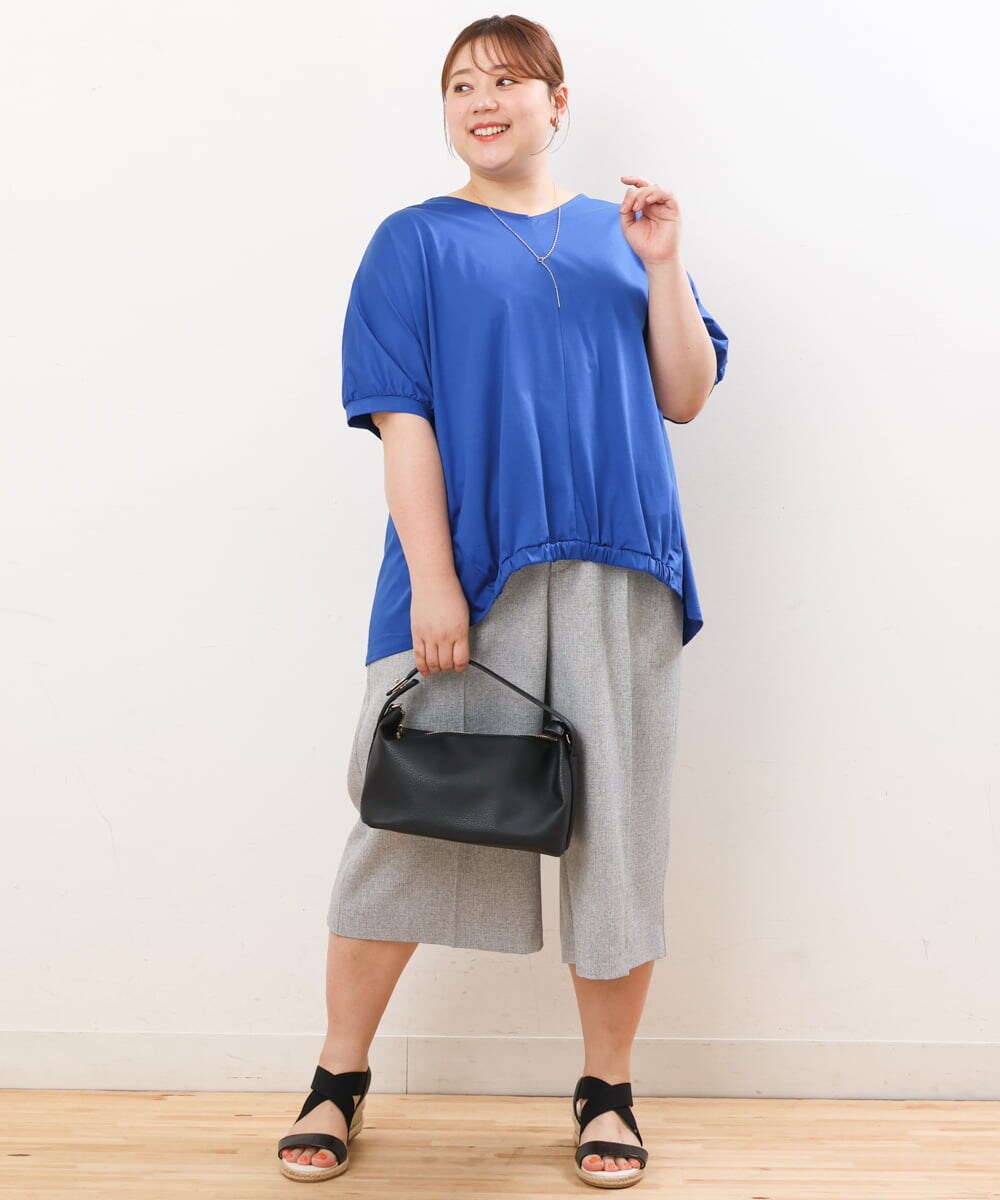 OLKHS52070 eur3(エウルキューブ) 【大きいサイズ/接触冷感】Vネックフロントギャザーカットソー ブルー(55)