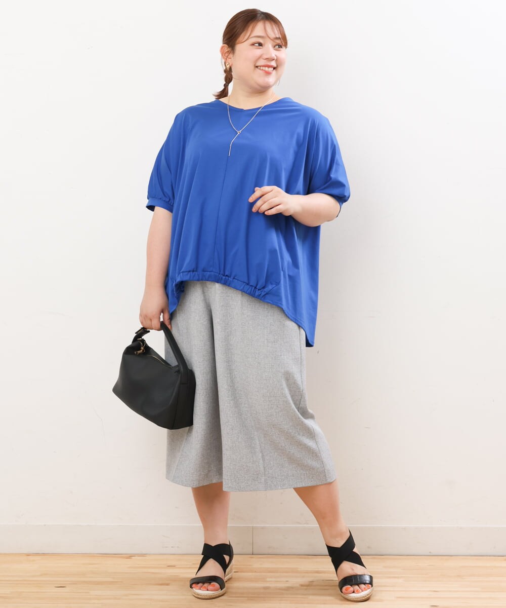 OLKHS52070 eur3(エウルキューブ) 【大きいサイズ/接触冷感】Vネックフロントギャザーカットソー ブルー(55)