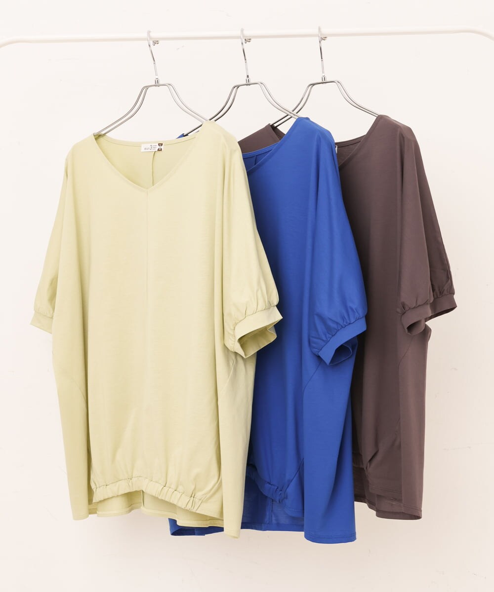 OLKHS52070 eur3(エウルキューブ) 【大きいサイズ/接触冷感】Vネックフロントギャザーカットソー ダークグレー(93)