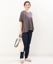 OLKHS52070 eur3(エウルキューブ) 【大きいサイズ/接触冷感】Vネックフロントギャザーカットソー ダークグレー(93)