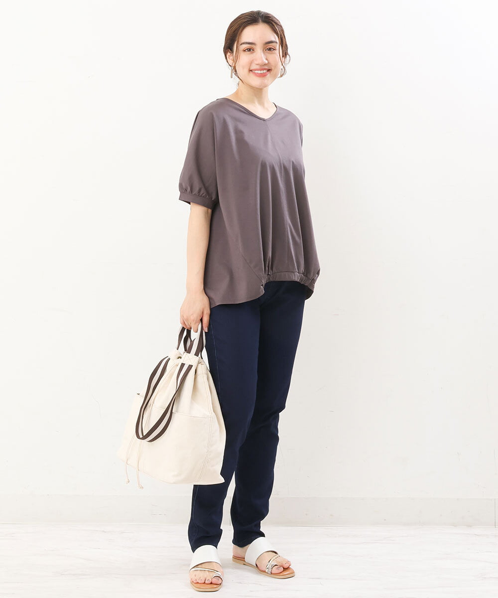 OLKHS52070 eur3(エウルキューブ) 【大きいサイズ/接触冷感】Vネックフロントギャザーカットソー ダークグレー(93)