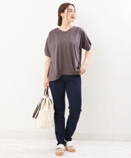 OLKHS52070 eur3(エウルキューブ) 【大きいサイズ/接触冷感】Vネックフロントギャザーカットソー ダークグレー(93)