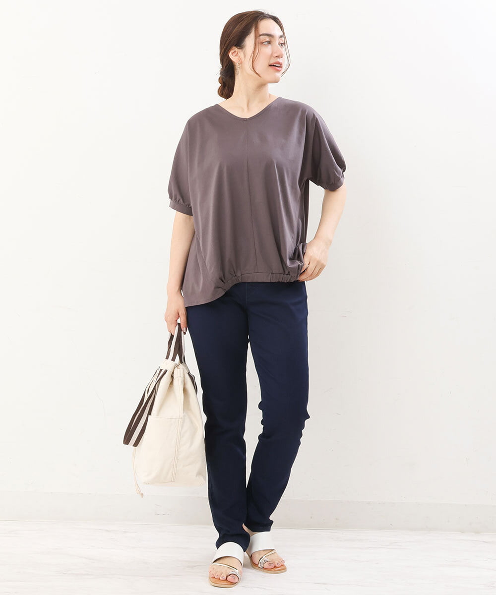 OLKHS52070 eur3(エウルキューブ) 【大きいサイズ/接触冷感】Vネックフロントギャザーカットソー ダークグレー(93)