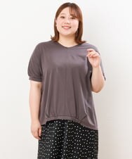OLKHS52070 eur3(エウルキューブ) 【大きいサイズ/接触冷感】Vネックフロントギャザーカットソー ダークグレー(93)