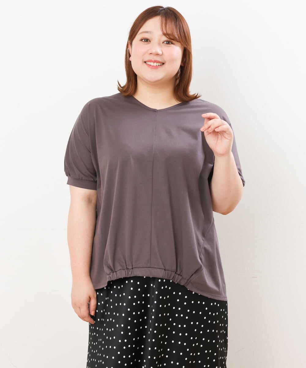 OLKHS52070 eur3(エウルキューブ) 【大きいサイズ/接触冷感】Vネックフロントギャザーカットソー ダークグレー(93)