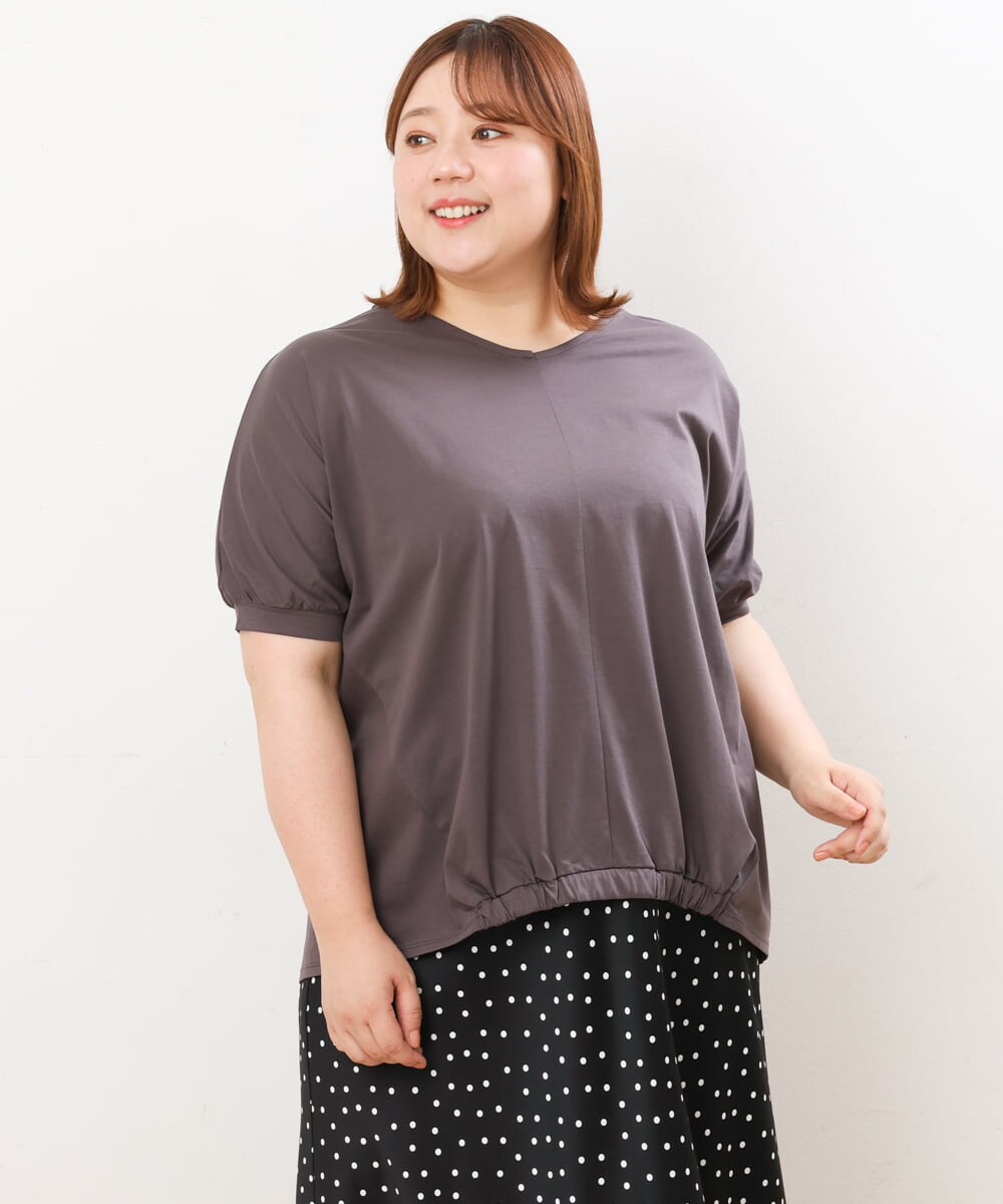 OLKHS52070 eur3(エウルキューブ) 【大きいサイズ/接触冷感】Vネックフロントギャザーカットソー ダークグレー(93)
