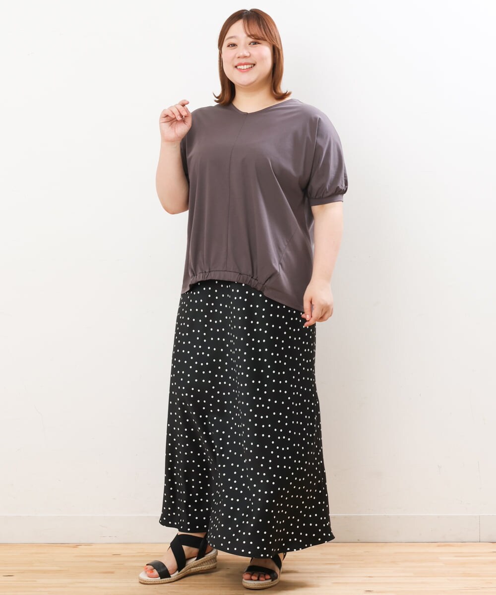 OLKHS52070 eur3(エウルキューブ) 【大きいサイズ/接触冷感】Vネックフロントギャザーカットソー ダークグレー(93)