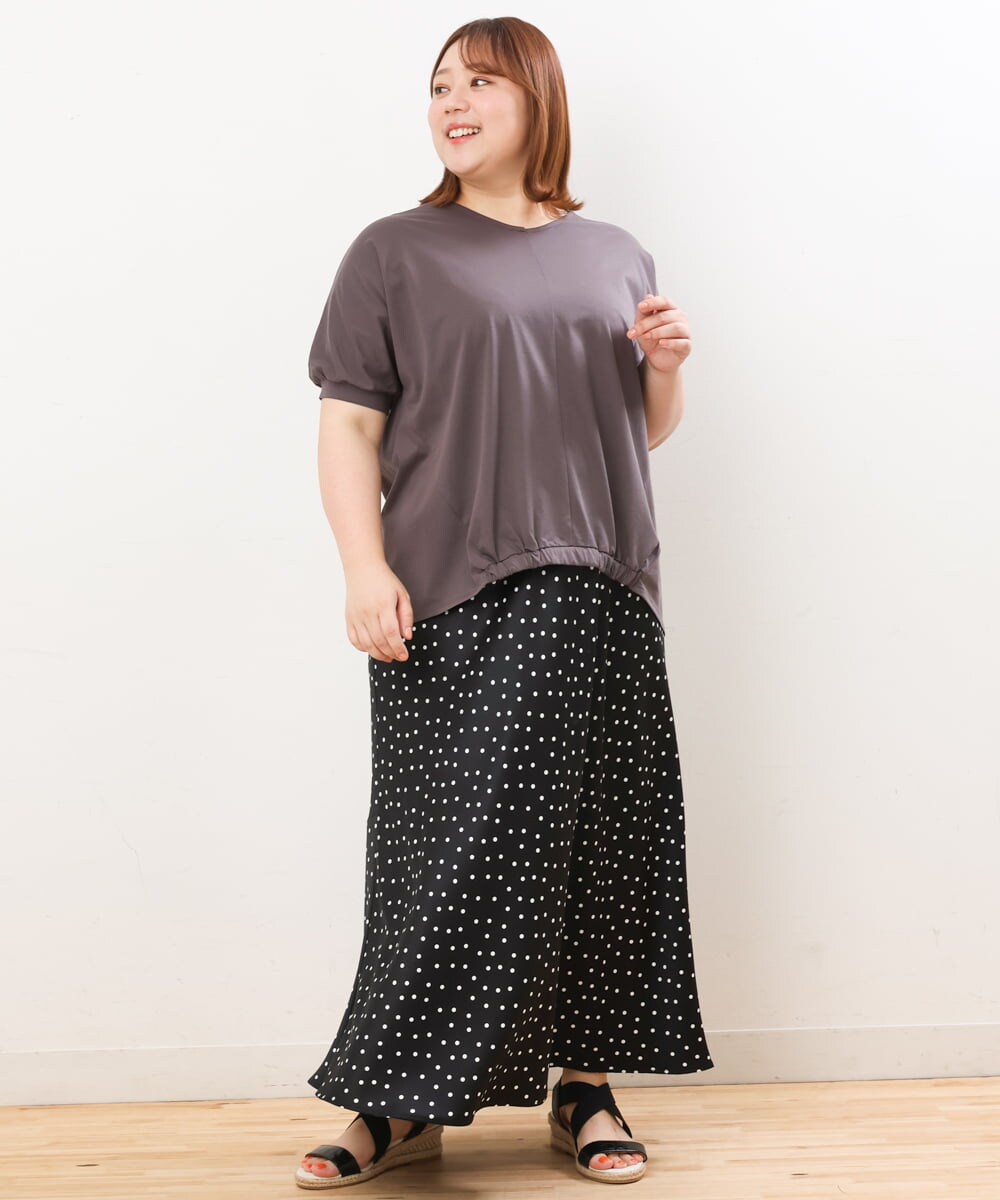 OLKHS52070 eur3(エウルキューブ) 【大きいサイズ/接触冷感】Vネックフロントギャザーカットソー ダークグレー(93)