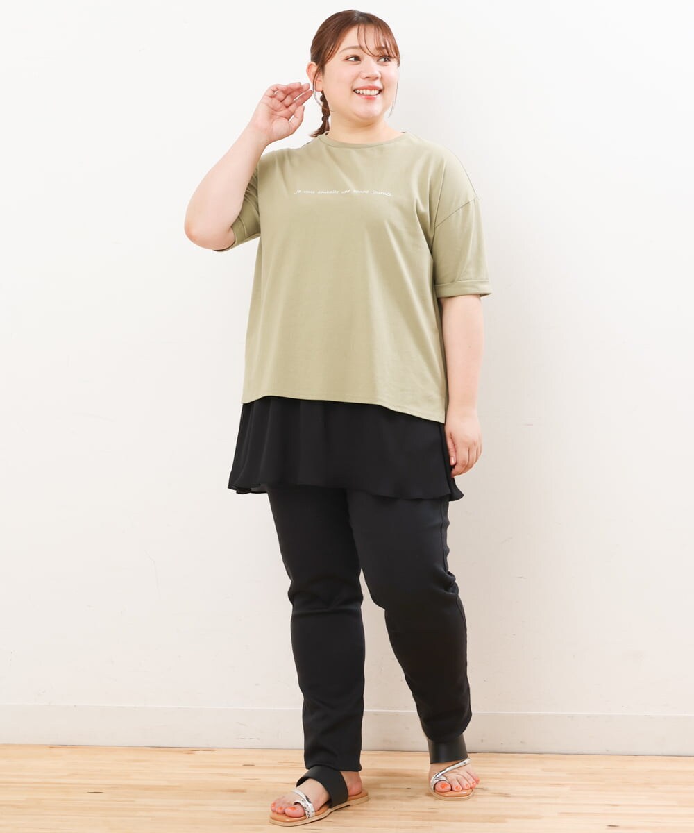 OLKHS59060 eur3(エウルキューブ) 【大きいサイズ】着心地さらっとコットンロゴTシャツ カーキ(36)
