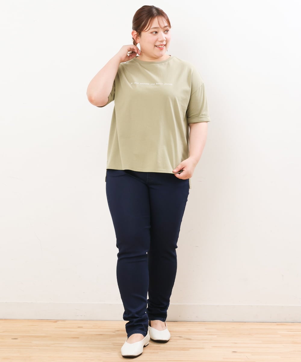 OLKHS59060 eur3(エウルキューブ) 【大きいサイズ】着心地さらっとコットンロゴTシャツ カーキ(36)