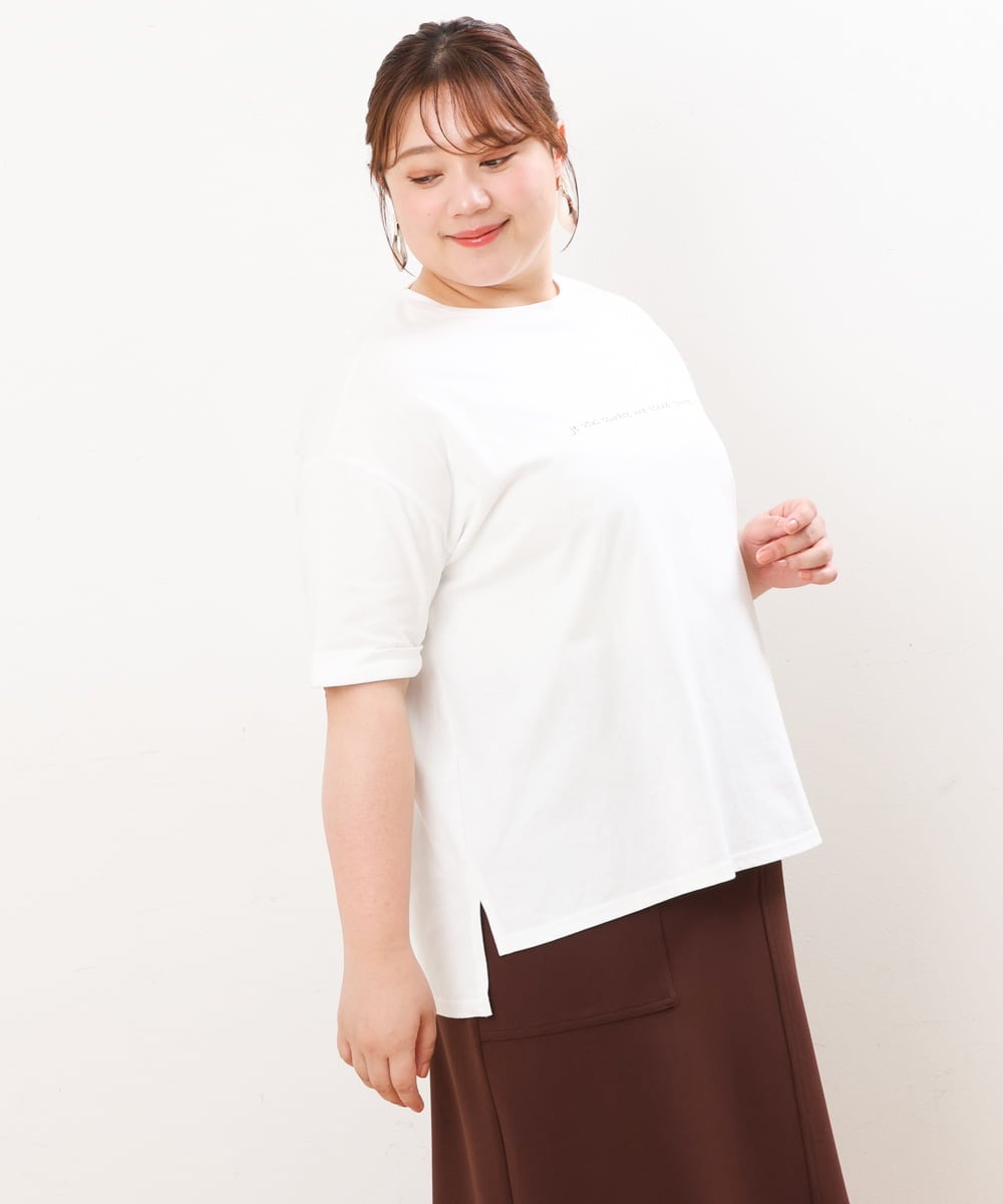OLKHS59060 eur3(エウルキューブ) 【大きいサイズ】着心地さらっとコットンロゴTシャツ ホワイト(90)
