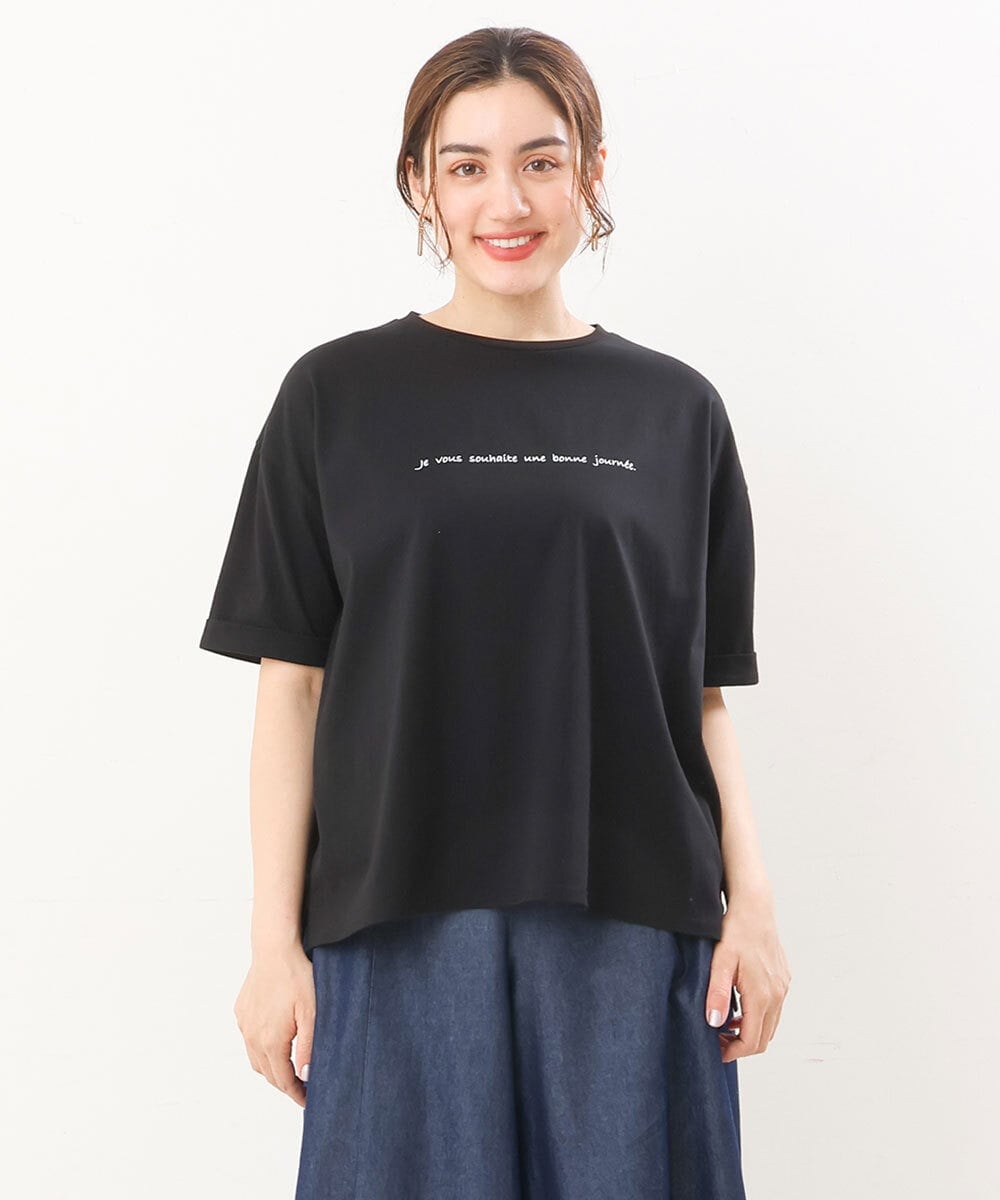 OLKHS59060 eur3(エウルキューブ) 【大きいサイズ】着心地さらっとコットンロゴTシャツ ブラック(94)