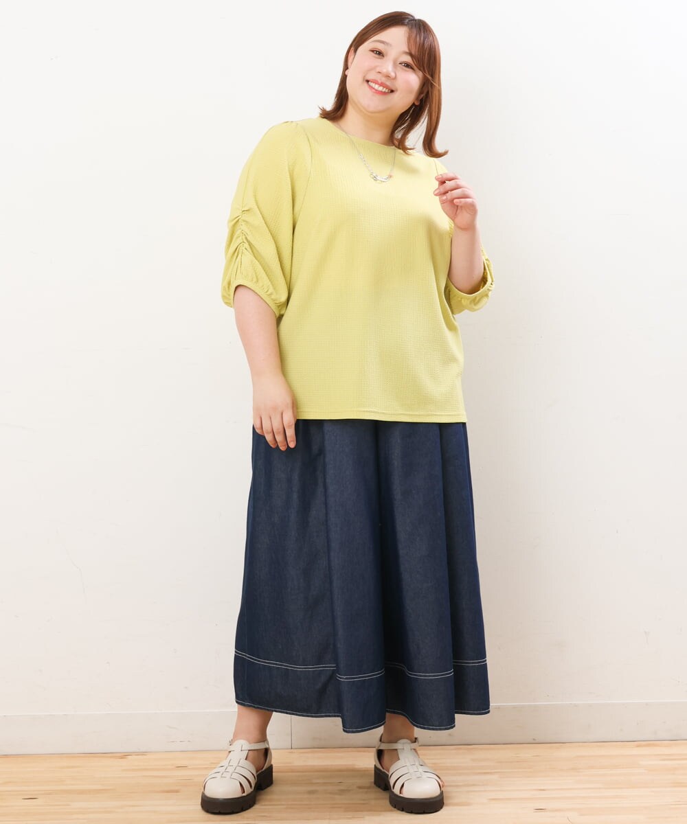 OLKHS62070 eur3(エウルキューブ) 【大きいサイズ】シャーリングギャザートップス ライトグリーン(30)